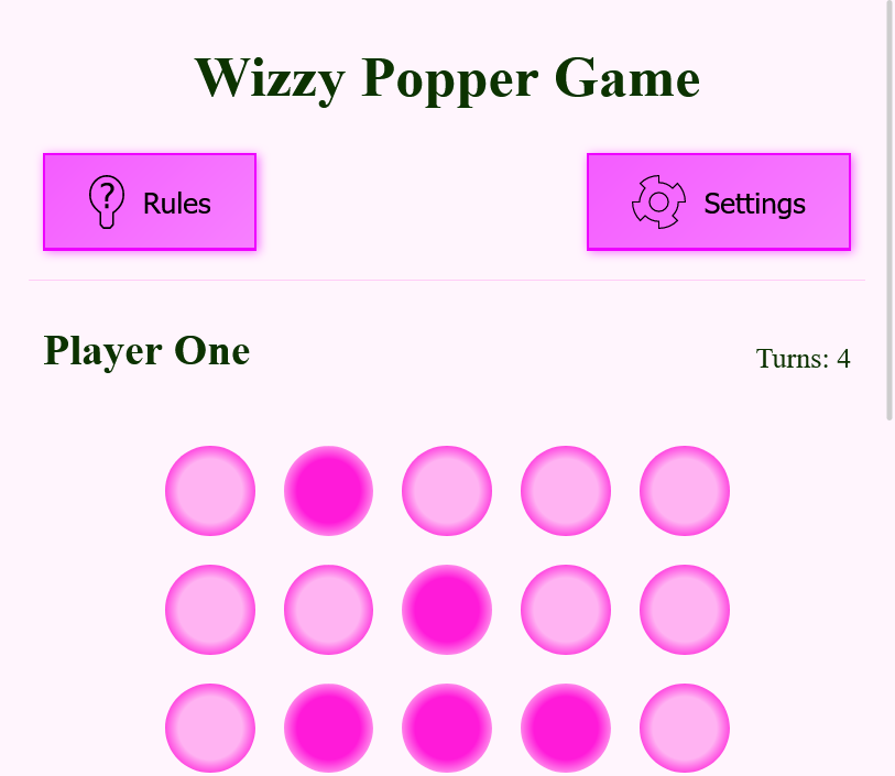 Screenshot of website game - wizzypop